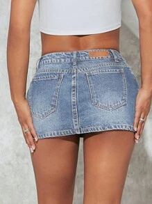 SHEIN SXY Ripped Denim Skirt - Light Wash - View 2