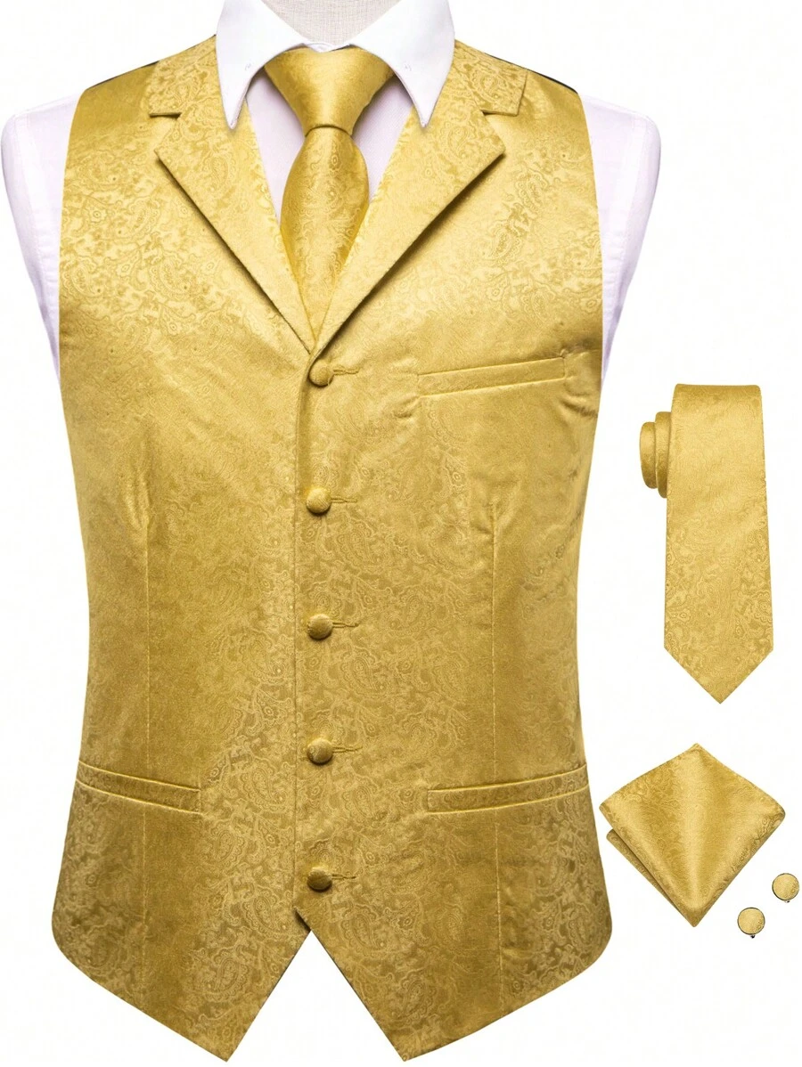 男士1入組佩斯利提花西裝領馬甲 - 彩色 - 查看 1