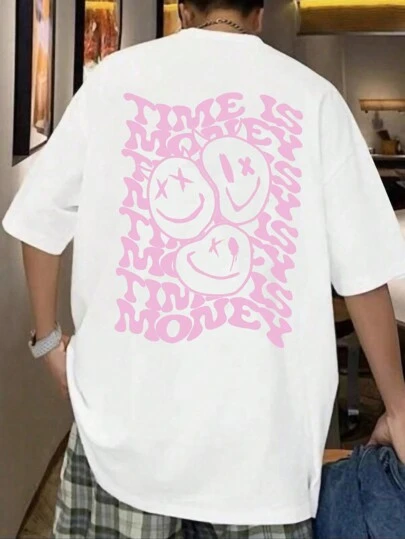 Manfinity EMRG Men Plus Loose Fit Slogan & Cartoon Graphic Drop Shoulder T-Shirt