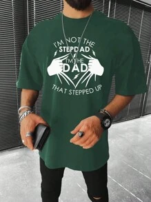 Manfinity Homme Hombres Camiseta con estampado de slogan - Verde Oscuro - Ver 1