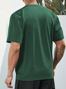 Manfinity Homme Hombres Camiseta con estampado de slogan - Verde Oscuro - Ver 2