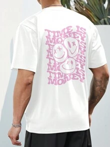 Manfinity EMRG 寬鬆版型男士口號及卡通圖形下墜肩t恤 - 白色 - 查看 3