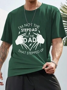 Manfinity Homme Hombres Camiseta con estampado de slogan - Verde Oscuro - Ver 3