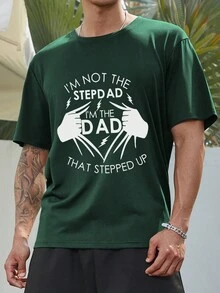 Manfinity Homme Hombres Camiseta con estampado de slogan - Verde Oscuro - Ver 4