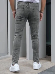 Hombres Jeans ajustados con bolsillo oblicuo - Gris - Ver 2