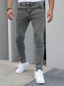 Hombres Jeans ajustados con bolsillo oblicuo - Gris - Ver 5