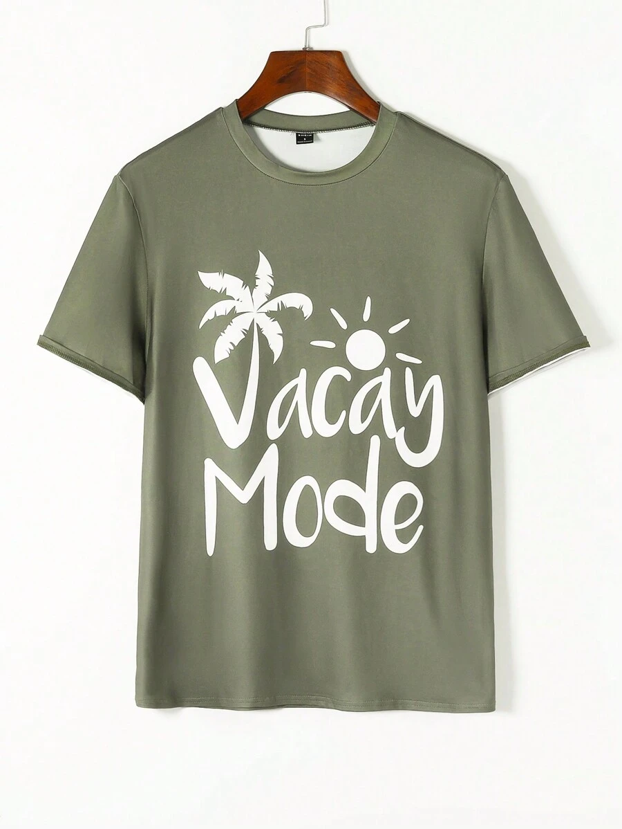 Manfinity RSRT Men 1pc Tropical & Letter Graphic Tee - Army Green - View 1