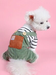 1入組單層燈芯絨舒適綠卡其口袋寵物衣服 - 彩色 - 查看 2