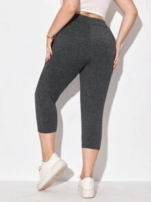 SHEIN Essnce 大碼素色七分打底褲帶手機袋 - 深灰色 - 查看 8