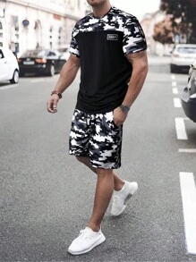 Manfinity LEGND 男士迷彩印花T恤和腰部抽繩短褲 - 彩色 - 查看 1