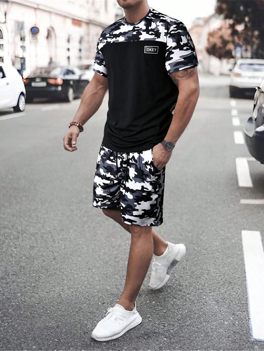 Manfinity LEGND 男士迷彩印花T恤和腰部抽繩短褲 - 彩色 - 查看 1