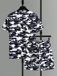 Manfinity LEGND 男士迷彩印花T恤和腰部抽繩短褲 - 彩色 - 查看 2