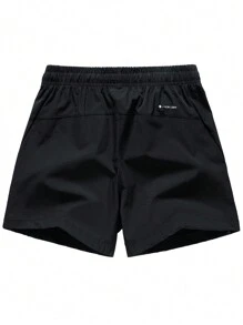 Men Drawstring Waist Shorts - Black - View 3
