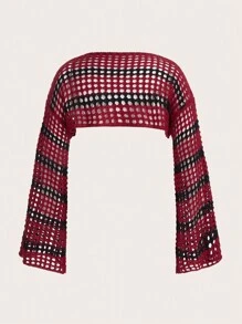 ROMWE Grunge Punk Plus Hollow Out Crop Sweater - Multicolor - View 2