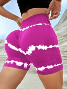Yoga Trendy Quần Shorts Thể thao Nữ Cà vạt nhuộm - Màu Hồng Tươi - Xem 2