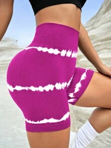 Yoga Trendy Quần Shorts Thể thao Nữ Cà vạt nhuộm - Màu Hồng Tươi - Xem 4