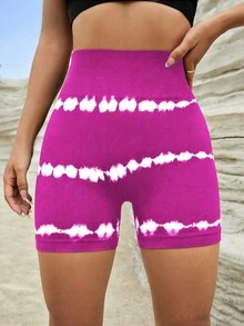 Yoga Trendy Quần Shorts Thể thao Nữ Cà vạt nhuộm - Màu Hồng Tươi - Xem 5