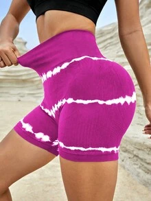 Yoga Trendy Quần Shorts Thể thao Nữ Cà vạt nhuộm - Màu Hồng Tươi - Xem 6