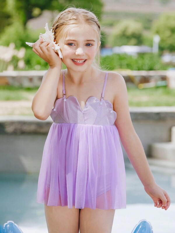Girls Mesh Overlay One Piece Swimsuit SHEIN USA