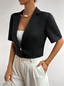 SHEIN Privé 素色單釦短版西裝 - 黑色 - 查看 6