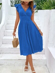 Breezaya 素色荷葉邊連衣裙 - 藍色 - 查看 1