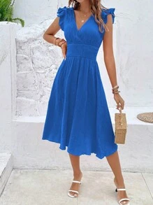 Breezaya 素色荷葉邊連衣裙 - 藍色 - 查看 5