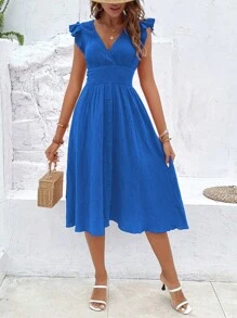 Breezaya 素色荷葉邊連衣裙 - 藍色 - 查看 6