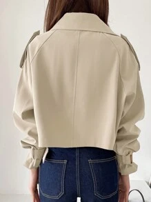 DAZY Buckle Detail Raglan Sleeve Button Front Trench Coat,Back To School Clothes Women Jacket,Fall Women Clothes - Khaki - View 4