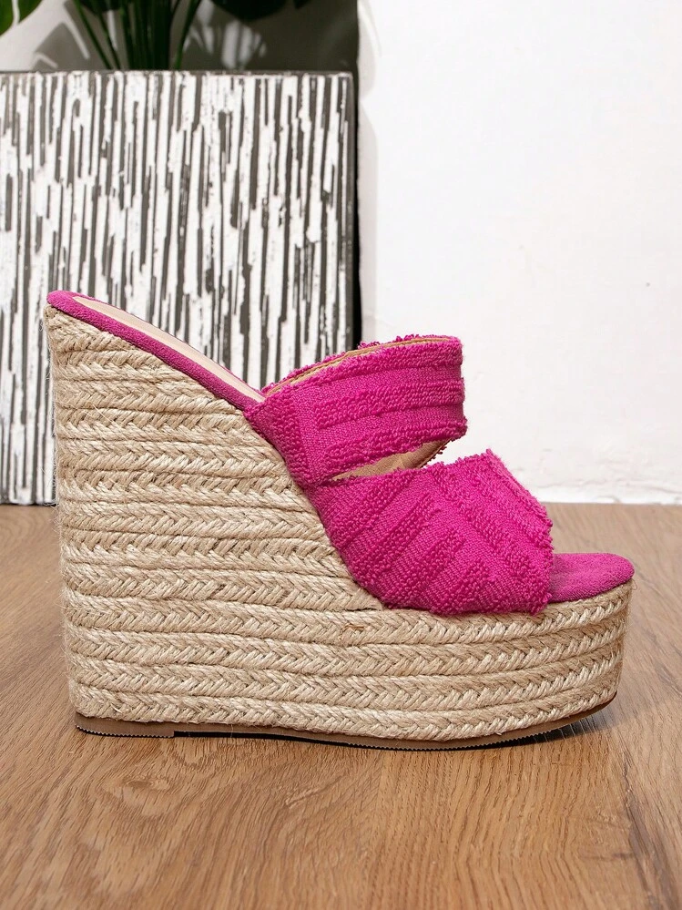 Fashionable Women's Sexy, Elegant Apricot Wedge Thick-Soled Sandals, Suitable For Spring/Autumn, Holiday, Party, Banquet, Versatile High Heel Sandals - Rose Red - View 4