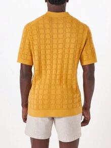 男士素色網眼針織上衣 - 黃色 - 查看 2