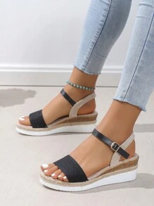 Xăng đan quai ngang mắt cá chân Espadrille đơn dành cho nữ, Xăng đan đế vải đi nghỉ mát cho mùa hè - màu đen - Xem 1