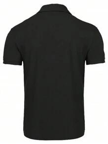 休閒鈕扣純色男士polo襯衫 - 黑色 - 查看 2
