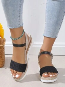 Xăng đan quai ngang mắt cá chân Espadrille đơn dành cho nữ, Xăng đan đế vải đi nghỉ mát cho mùa hè - màu đen - Xem 5