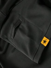 休閒鈕扣純色男士polo襯衫 - 黑色 - 查看 4