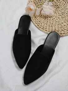 秋冬大码女式 35-45 花卉图案尖头一脚蹬平底穆勒鞋，时尚百搭酒红色鞋子，春夏