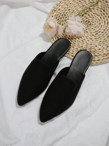 秋冬大码女式 35-45 花卉图案尖头一脚蹬平底穆勒鞋，时尚百搭酒红色鞋子，春夏