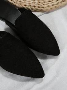 秋冬大码女式 35-45 花卉图案尖头一脚蹬平底穆勒鞋，时尚百搭酒红色鞋子，春夏