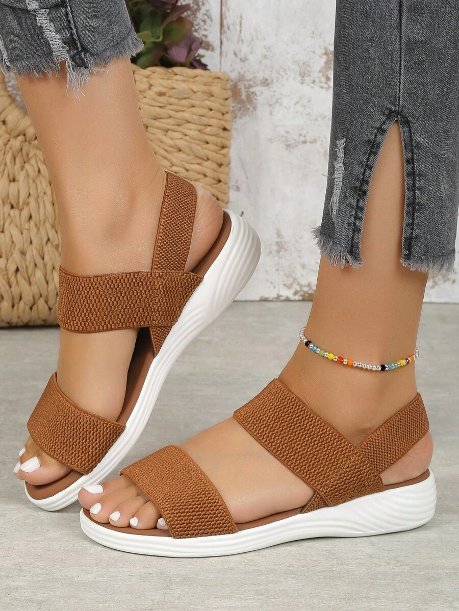 Giày sandal hở mũi có dây thun cho nữ, giày sandal thể thao thời trang thường ngày cho mùa hè - màu nâu - Xem 1