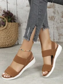 Giày sandal hở mũi có dây thun cho nữ, giày sandal thể thao thời trang thường ngày cho mùa hè - màu nâu - Xem 2