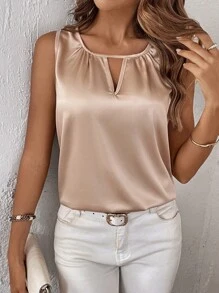 SHEIN Clasi Keyhole Neckline Satin Blouse