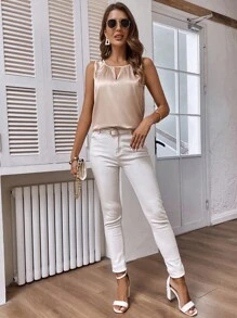 SHEIN Clasi Keyhole Neckline Satin Blouse