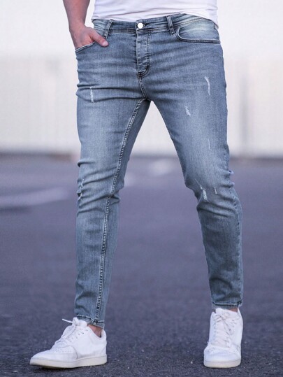 Uomo Jeans skinny con graffio di gatto con strappati sfrangiato