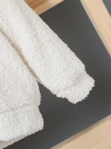 SHEIN 2Pcs/Set Young Boy Solid Fleece Stand Collar Sweatshirt For Warm Keeping - Black and White - View 3