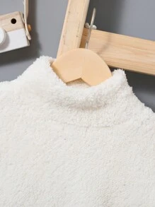 SHEIN 2Pcs/Set Young Boy Solid Fleece Stand Collar Sweatshirt For Warm Keeping - Black and White - View 4