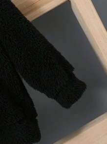 SHEIN 2Pcs/Set Young Boy Solid Fleece Stand Collar Sweatshirt For Warm Keeping - Black and White - View 6