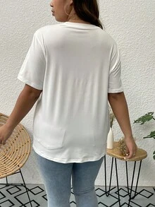 SHEIN Unity 大碼汽車和字母圖案T恤 - 白色 - 查看 2