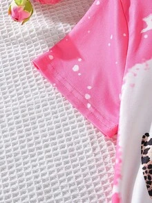 SHEIN 女孩字母和豹紋印花T恤和緊身褲 - 彩色 - 查看 5