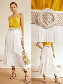 MOTF PREMIUM Váy nữ Viên lá sen màu trơn Giải trí - trắng - Xem 2