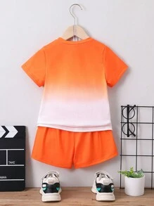 SHEIN Bộ thời trang bé trai Lá thư Ombre Giải trí - trái cam - Xem 2