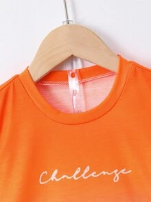 SHEIN Bộ thời trang bé trai Lá thư Ombre Giải trí - trái cam - Xem 3